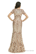 Short Sleeves Sequins A-Line Formal Evening Dress