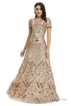 Short Sleeves Sequins A-Line Formal Evening Dress