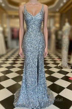 WomenS Spaghetti Straps Sequins Sparkly Formal Prom Dresses Formal Graduation Evening Dresses