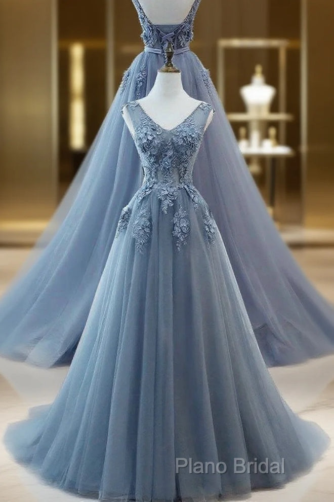 WomenS Tulle Formal Dresses Appliques Long Formal Prom Dresses H3818