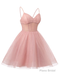Womens V Neck Tulle Spaghetti Straps Silver Homecoming Dresses with Corset Back Short Prom Gowns for Teens