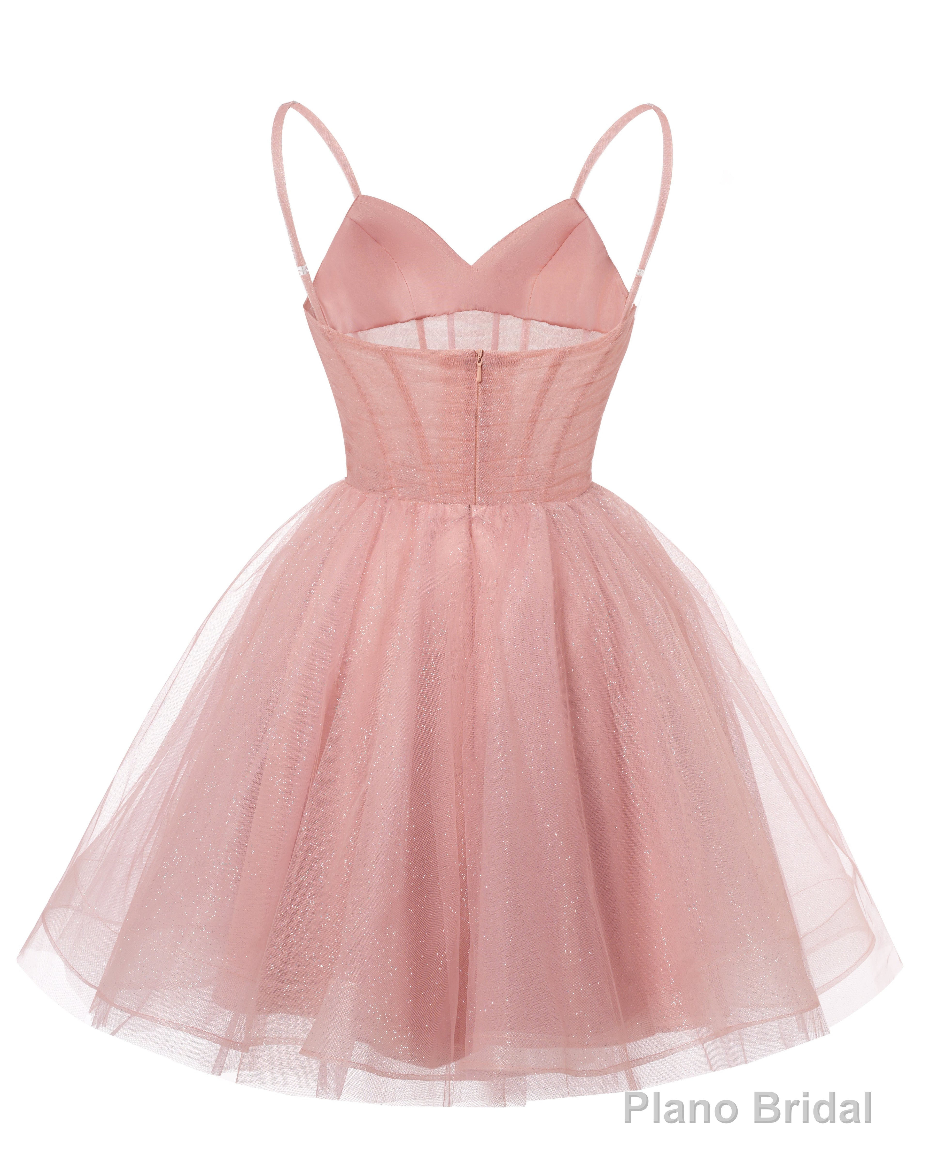 Womens V Neck Tulle Spaghetti Straps White Homecoming Dresses with Corset Back Short Prom Gowns for Teens