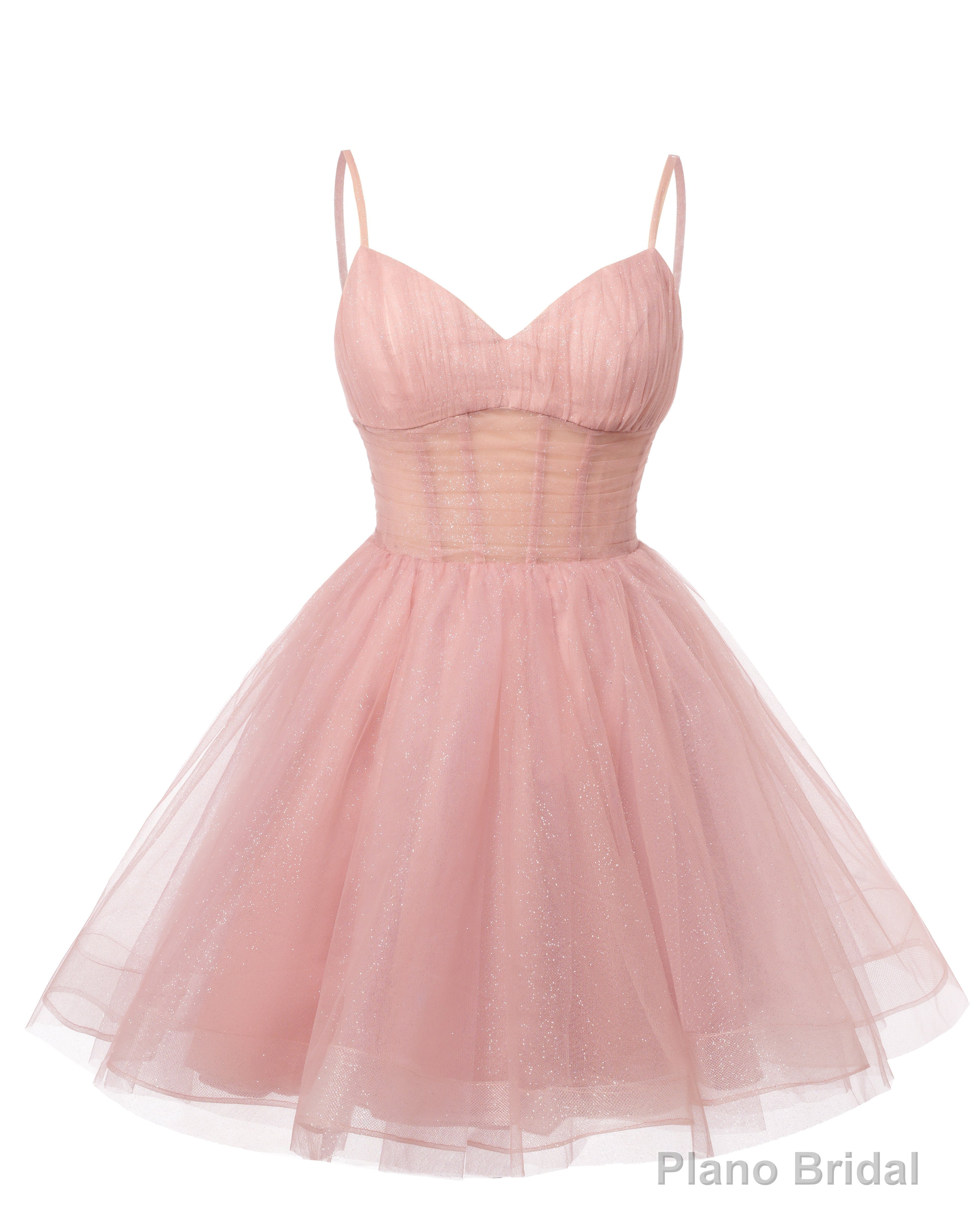 Womens V Neck Tulle Spaghetti Straps Ocean Blue Homecoming Dresses with Corset Back Short Prom Gowns for Teens