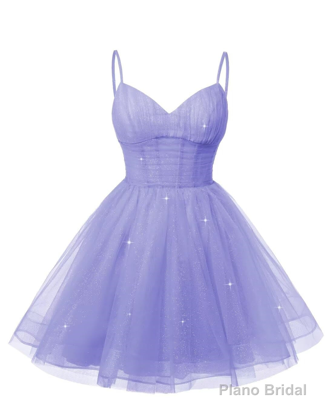 Womens V Neck Tulle Spaghetti Straps Lavender Homecoming Dresses with Corset Back Short Prom Gowns for Teens Secondary image