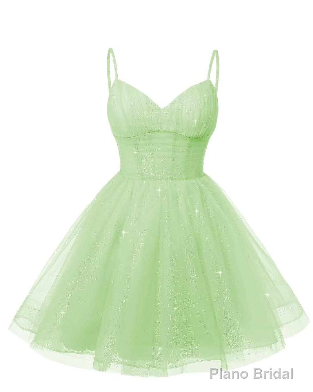 Womens V Neck Tulle Spaghetti Straps Mint Green Homecoming Dresses with Corset Back Short Prom Gowns for Teens Secondary image