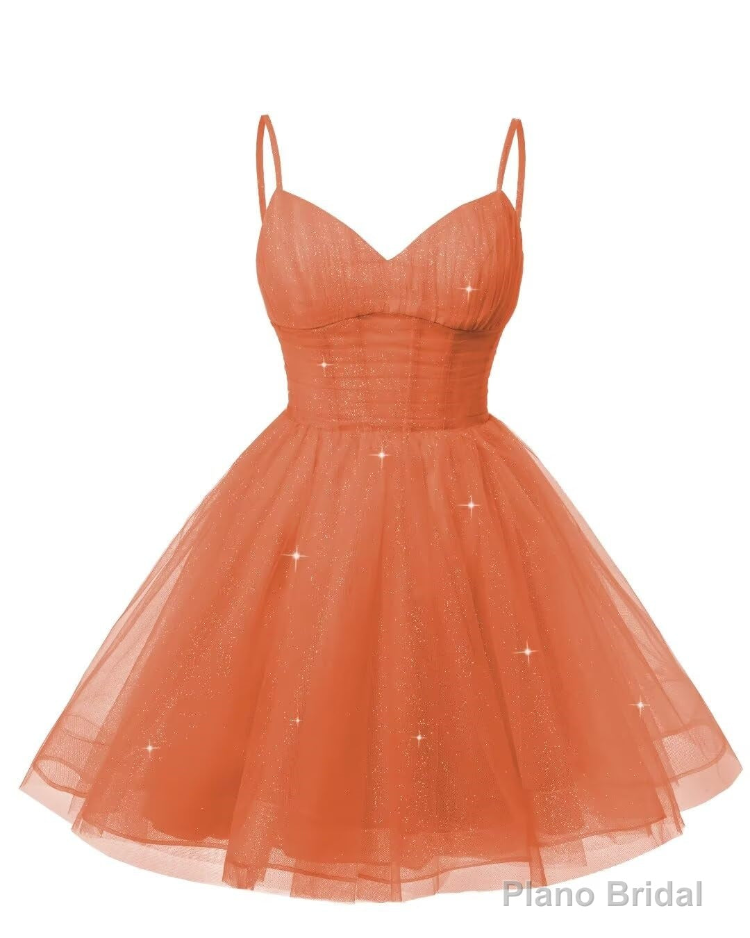 Womens V Neck Tulle Spaghetti Straps Orange Homecoming Dresses with Corset Back Short Prom Gowns for Teens Main image