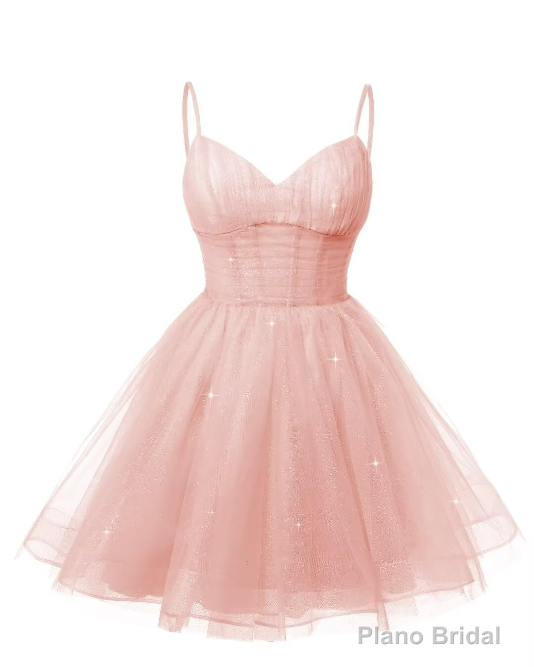 Womens V Neck Tulle Spaghetti Straps Pearl Pink Homecoming Dresses with Corset Back Short Prom Gowns for Teens Secondary image