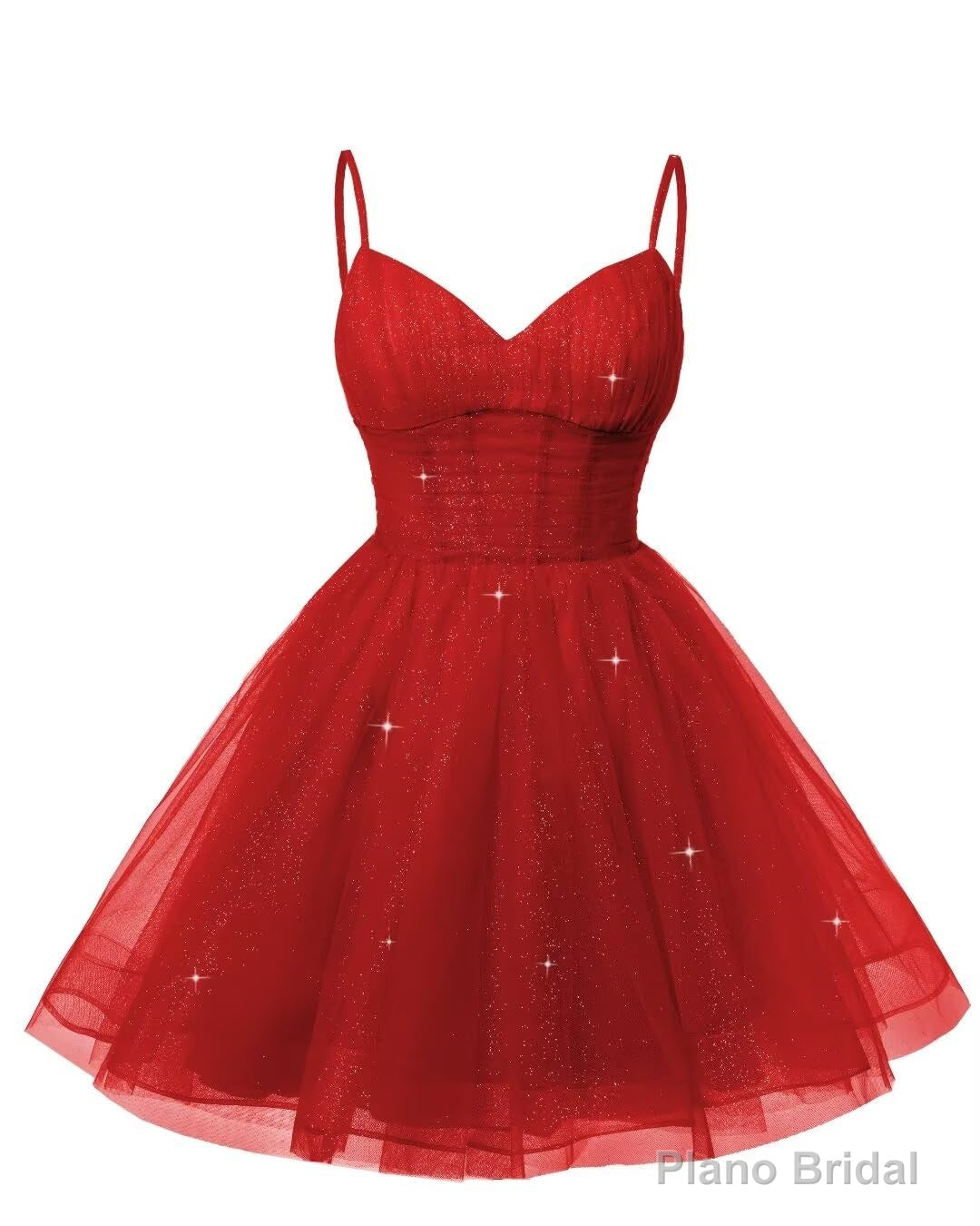 Womens V Neck Tulle Spaghetti Straps Red Homecoming Dresses with Corset Back Short Prom Gowns for Teens Main image