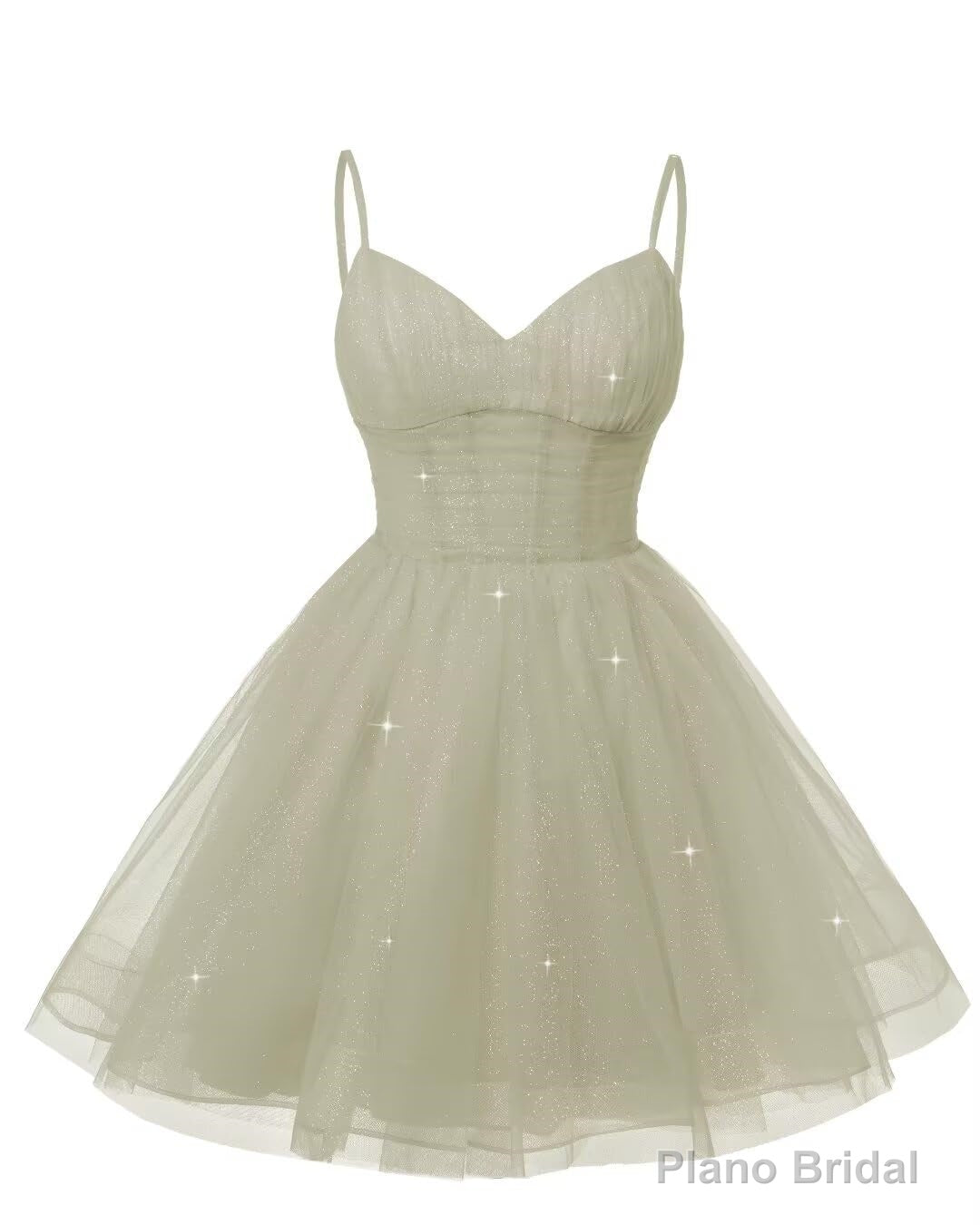 Womens V Neck Tulle Spaghetti Straps Silver Homecoming Dresses with Corset Back Short Prom Gowns for Teens Secondary image