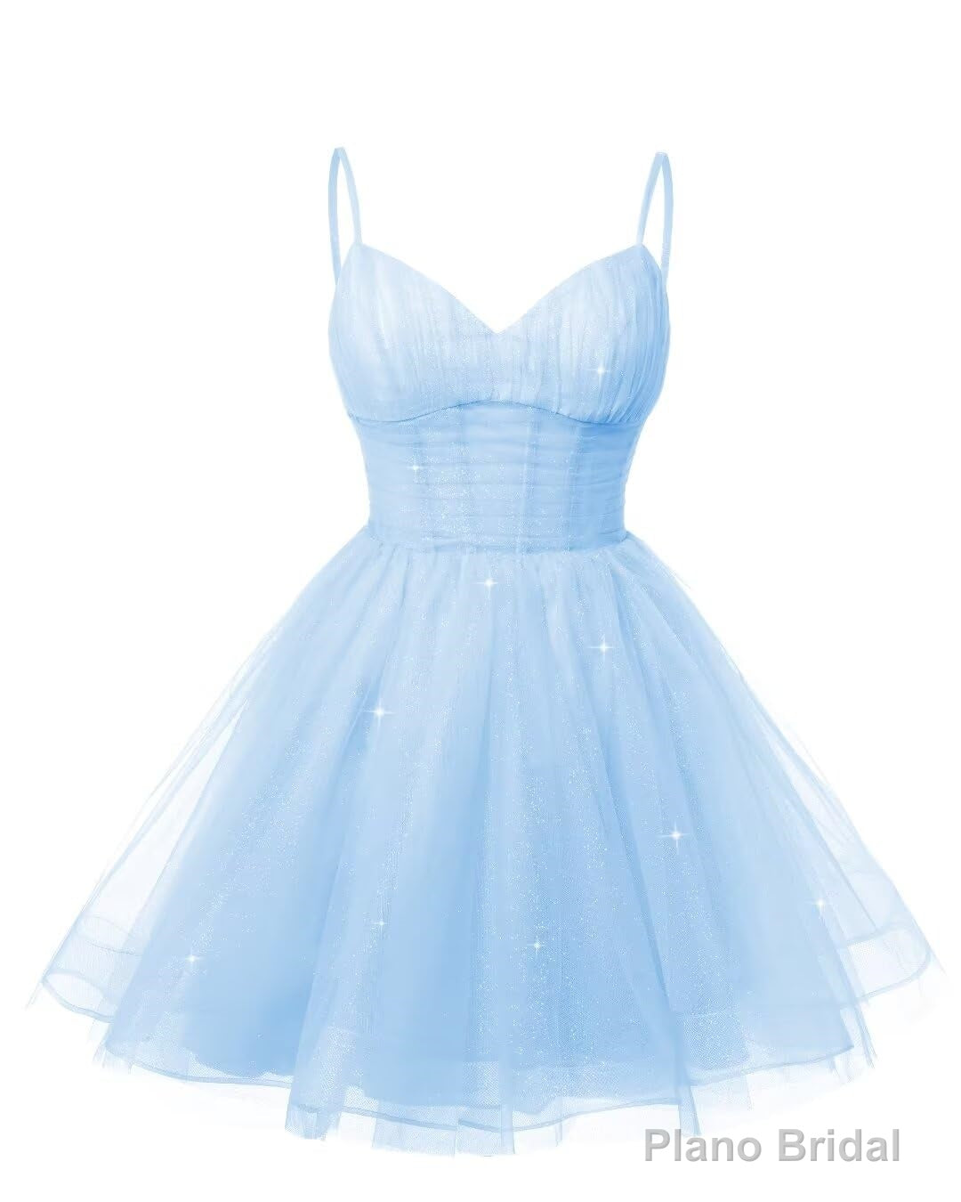 Womens V Neck Tulle Spaghetti Straps Sky Blue Homecoming Dresses with Corset Back Short Prom Gowns for Teens Main image