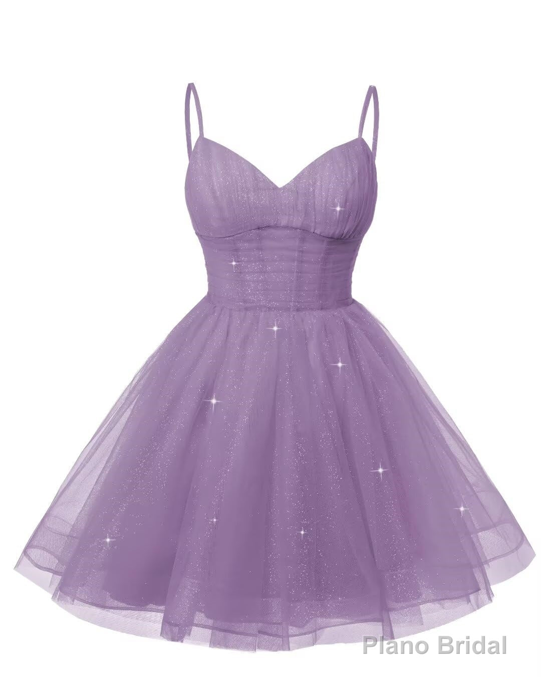Womens V Neck Tulle Spaghetti Straps Wisteria Homecoming Dresses with Corset Back Short Prom Gowns for Teens Secondary image