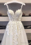 Light Champagne Tulle Long Prom Dresses with Lace