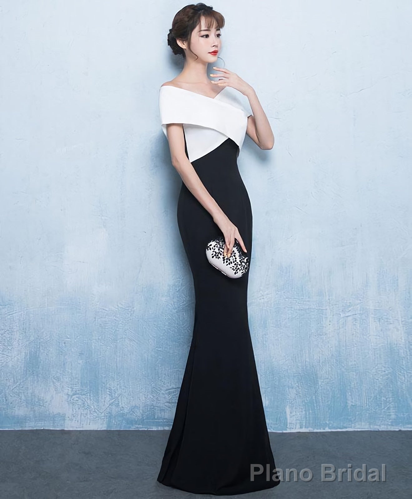 Mermaid White And Black Long Prom Dress Formal Dress