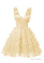 Yellow 3D Butterfly Lace Applique Tulle Homecoming Dress for Teens Sweetheart Mini Short Prom Dresses