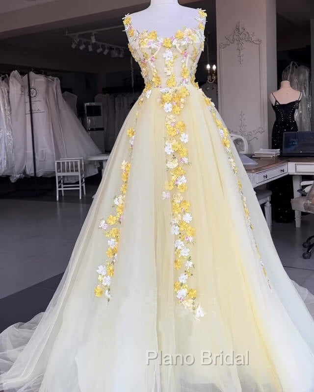 Yellow 3D Lace Embroidery Tulle Corset Dresses Secondary image