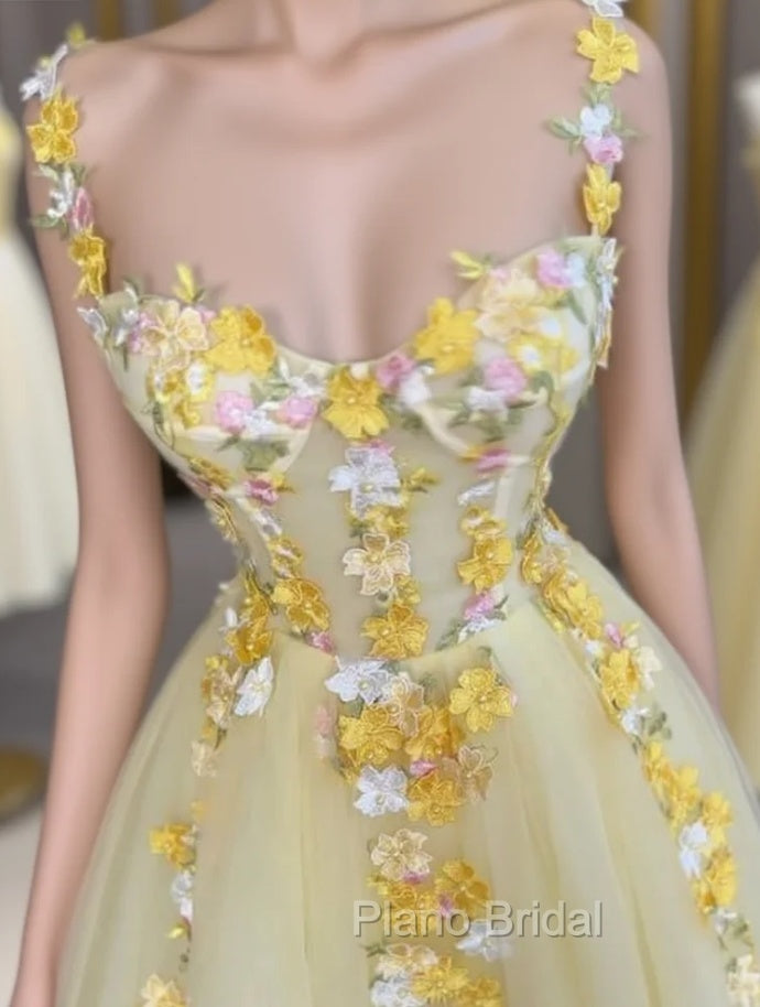 Yellow 3D Lace Embroidery Tulle Corset Dresses Main image