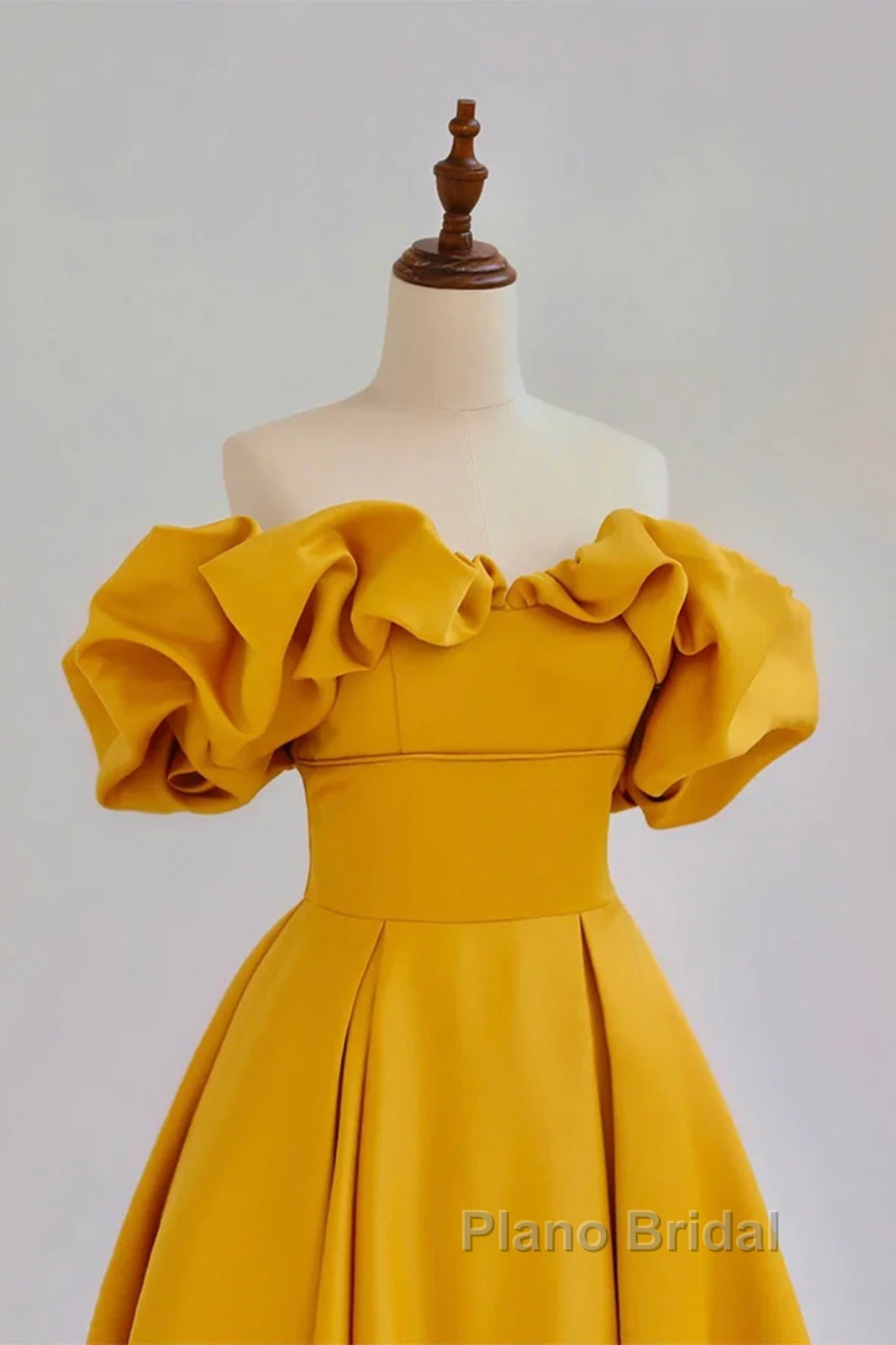 Yellow A-Line Satin Off Shoulder Long Party Dresses, Yellow Formal Dresses Evening Dresses Secondary image