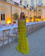 Yellow A-Line Tiered Tulle Off-The-Shoulder Long Formal Prom Party Dresses