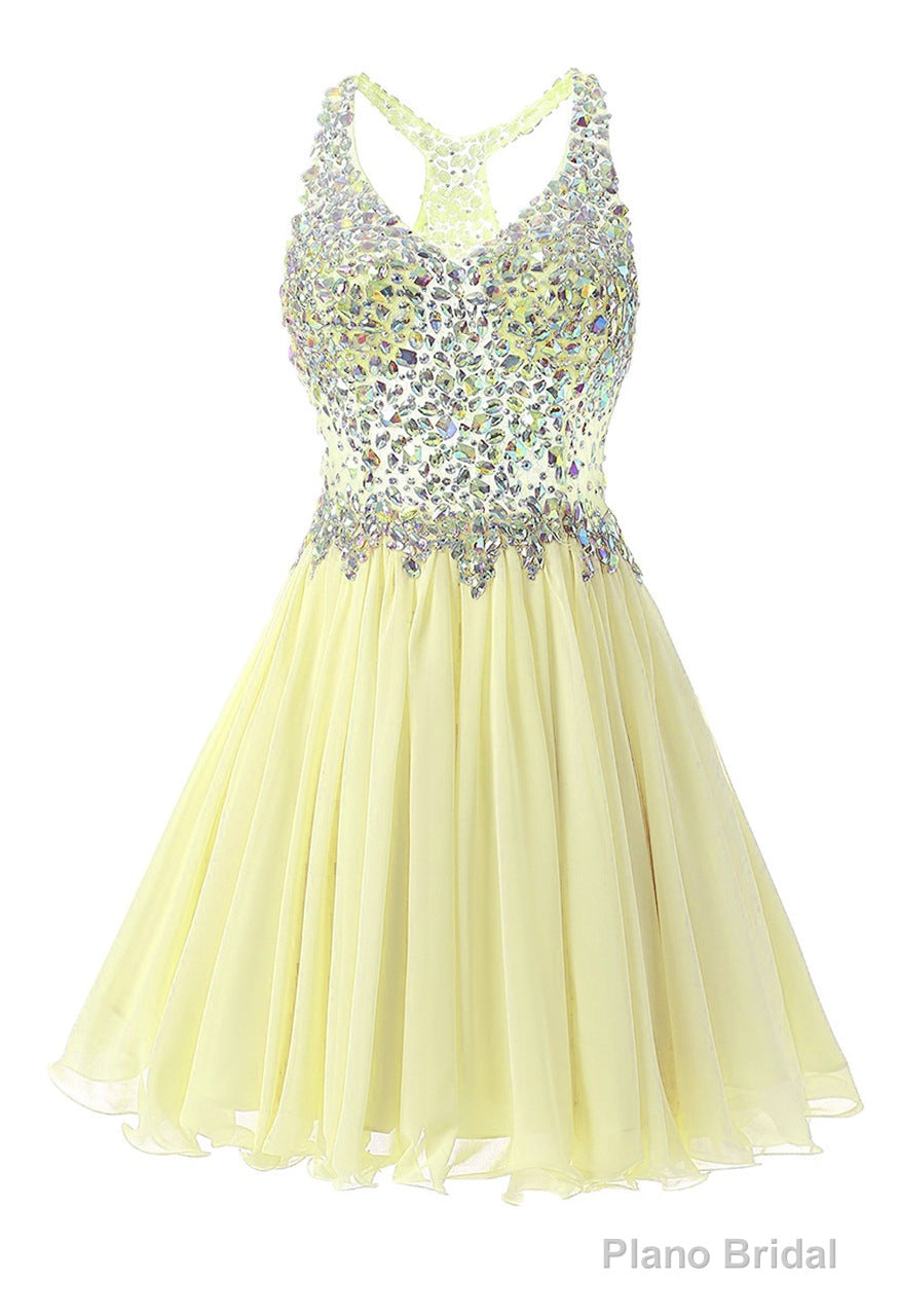 Yellow Chiffon Crystal Homecoming Dress