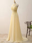 Yellow Chiffon Lace Appliques A Line Long Evening Dresses Zipper-Up