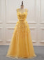 Yellow Flowers Tulle Long New Prom Dress, A-line Party Dress