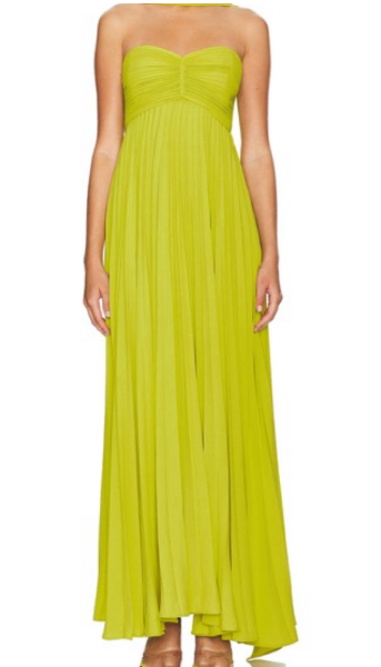 Yellow Green Fashion Simple Elegant Tube Top Off Shoulder Long Chiffon Ball Gown Party Dresses Formal Evening Dresses With Scarf