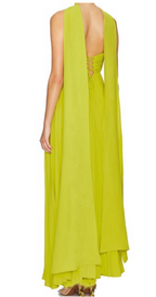 Yellow Green Fashion Simple Elegant Tube Top Off Shoulder Long Chiffon Ball Gown Party Dresses Formal Evening Dresses With Scarf