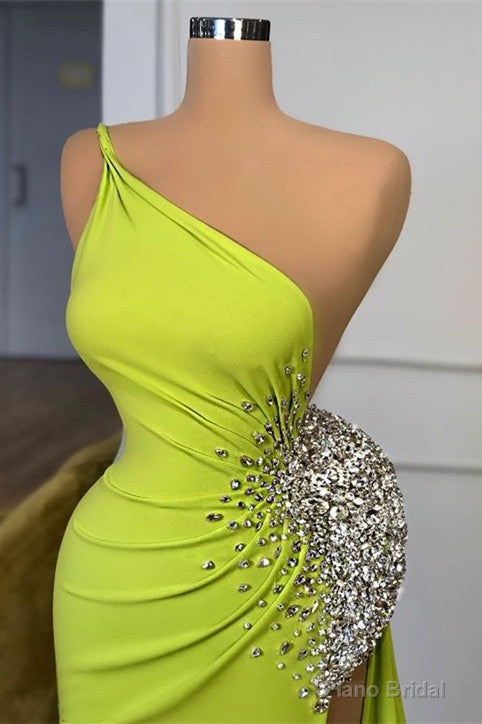 Yellow Green One Shoulder Mermaid Prom Dress Long Split With Beads Secondary image