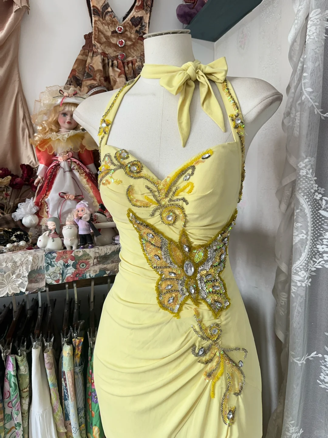 Yellow Halter Sweetheart Mermaid Vintage Long Party Dresses Formal Evening Dresses