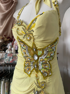 Yellow Halter Sweetheart Mermaid Vintage Long Party Dresses Formal Evening Dresses