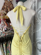 Yellow Halter Sweetheart Mermaid Vintage Long Party Dresses Formal Evening Dresses