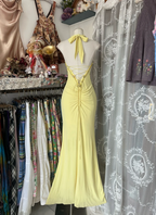 Yellow Halter Sweetheart Mermaid Vintage Long Party Dresses Formal Evening Dresses