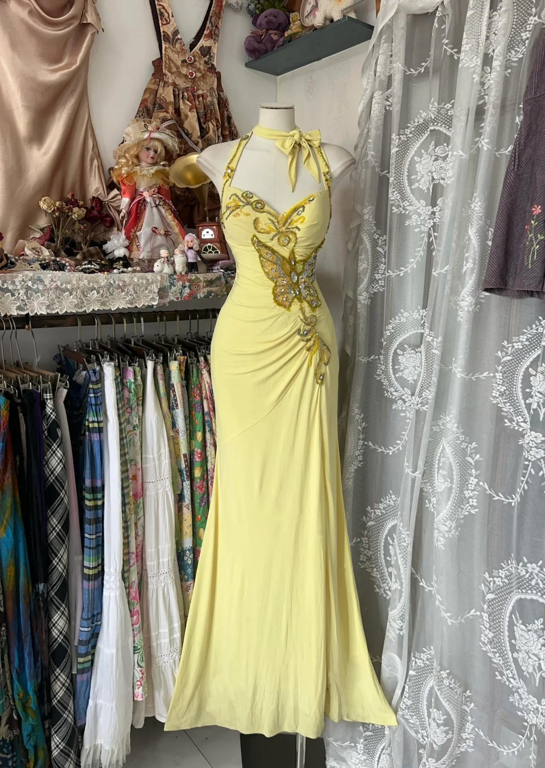 Yellow Halter Sweetheart Mermaid Vintage Long Party Dresses Formal Evening Dresses Main image