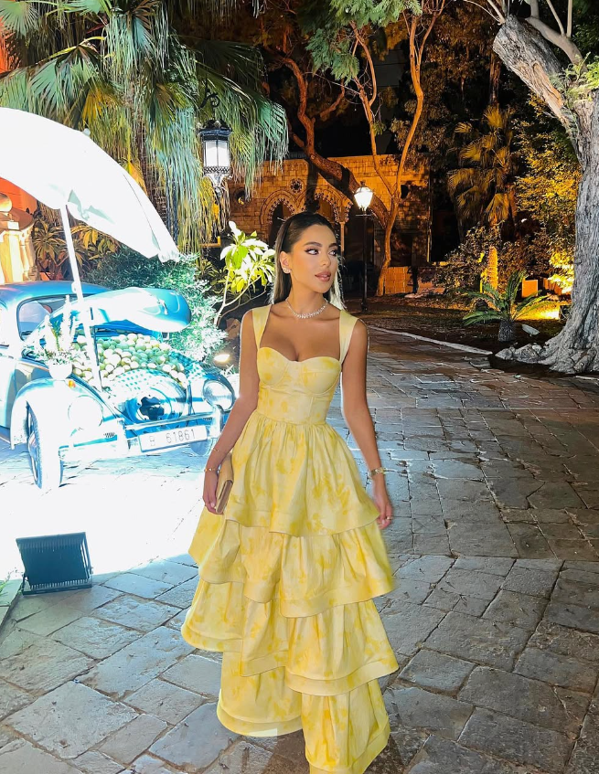 Yellow Layered Satin Long A Line Formal Prom Dresses Secondary image