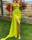 Yellow Fashion Sexy V Neck Off Shoulder Long Satin Formal Prom Dresses Formal Evening Gown
