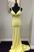 Yellow Mermaid Long Formal Prom Dresses Shiny Formal Evening Formal Dresses
