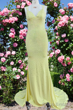 Yellow Mermaid Long Prom Dresses Shiny Evening Prom Dresses