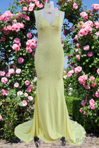 Yellow Mermaid Long Prom Dresses Shiny Evening Prom Dresses