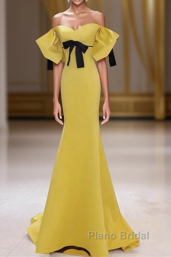 Yellow Mermaid Sweetheart Formal Prom Dresses, Off Shoulder Yellow Evening Dresses Main image