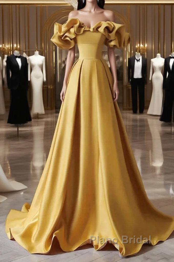 Yellow Off Shoulder Long Formal Evening Dresses Formal Prom Dresses Main image