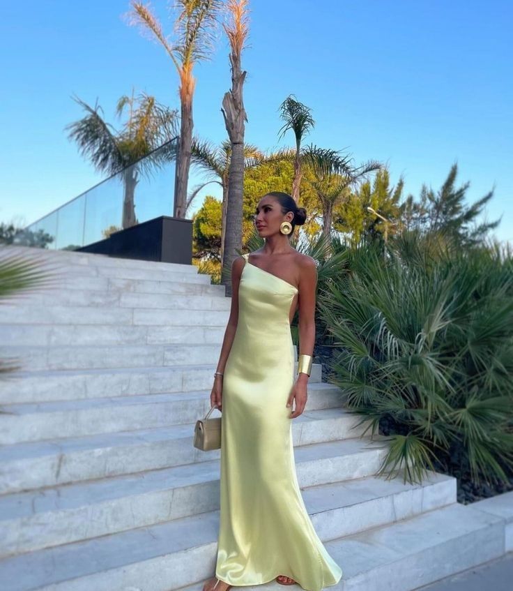Yellow One Shoulder Formal Prom Dresses, Formal Evening Dresses, Floor Length Party Gowns Main image