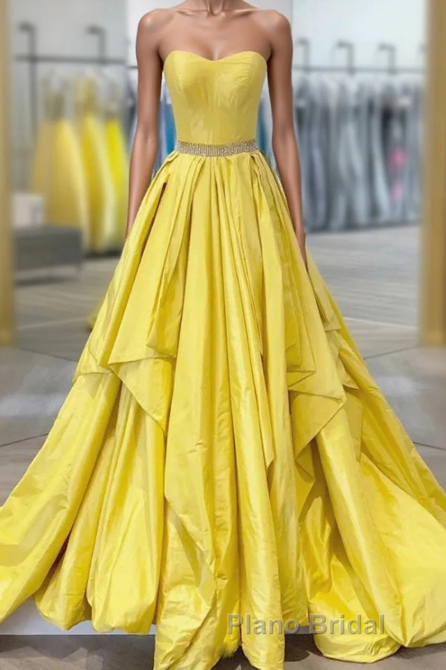 Yellow Formal Prom Dress A Line Sweetheart Long Party Evening Dress with Beading Main image