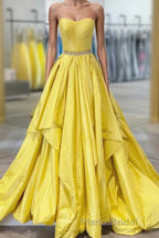 Yellow Formal Prom Dress A Line Sweetheart Long Party Evening Dress with Beading