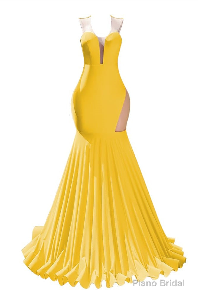 Yellow Prom Dresses Sexy Mermaid Women Evening Dress Sleeveless Open Back