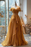 Yellow/Purple A-Line Off-Shoulder Chiffon Long Formal Prom Dresses Formal Evening Gown