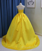 Yellow Satin Ball Gown Sweetheart Floor Length Formal Prom Dresses