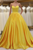 Yellow Satin Ball Gown Sweetheart Floor Length Formal Prom Dresses