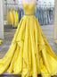Yellow Satin Sweetheart Prom Dress with Beading