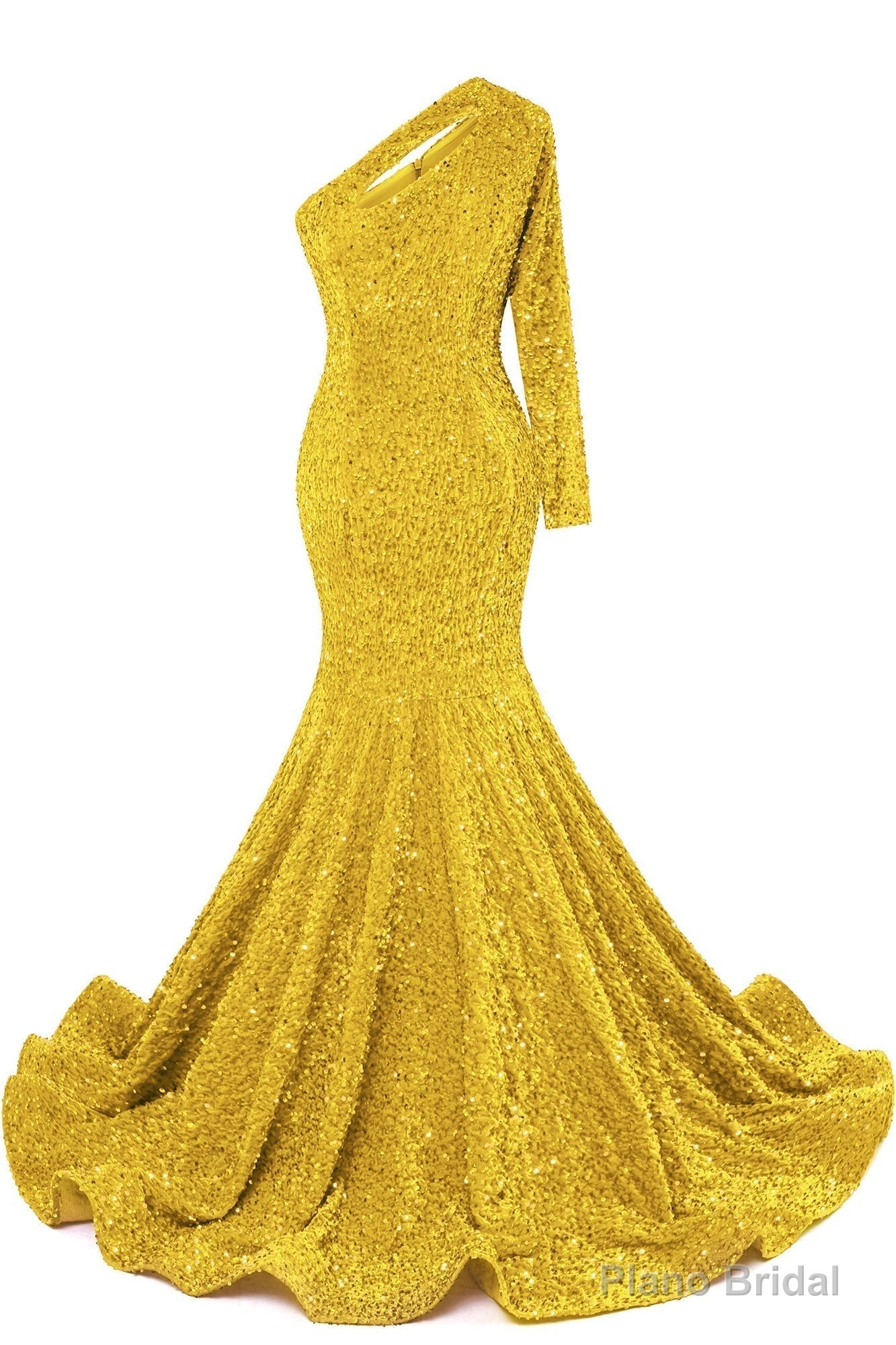 Yellow Sequins Mermaid Prom Dresses One Shoulder Evening Dresses Floor Length Wedding Party Gowns Secondary image