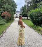 Yellow Spaghetti Straps Ruffle Long Formal Prom Dresses With Ruffles